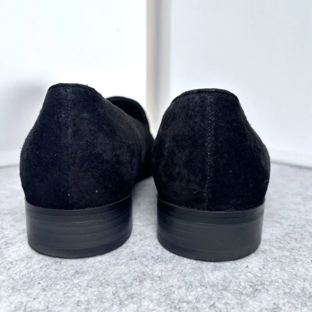 LAURA SCOTT Black Suede Loafers Women’s 9.5M Embossed Floral Slip On Flats